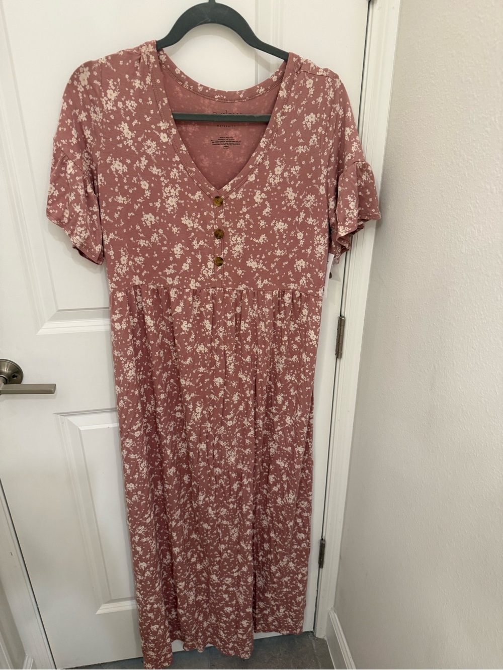 Dusty Rose Floral V-Neck Short Sleeve Maxi Dress (can be used as maternity) NWT